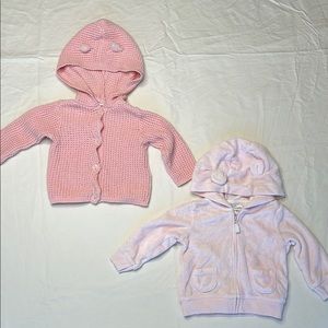 Carters size 9 months bundle of two pink jackets. One is a knit cardigan and the